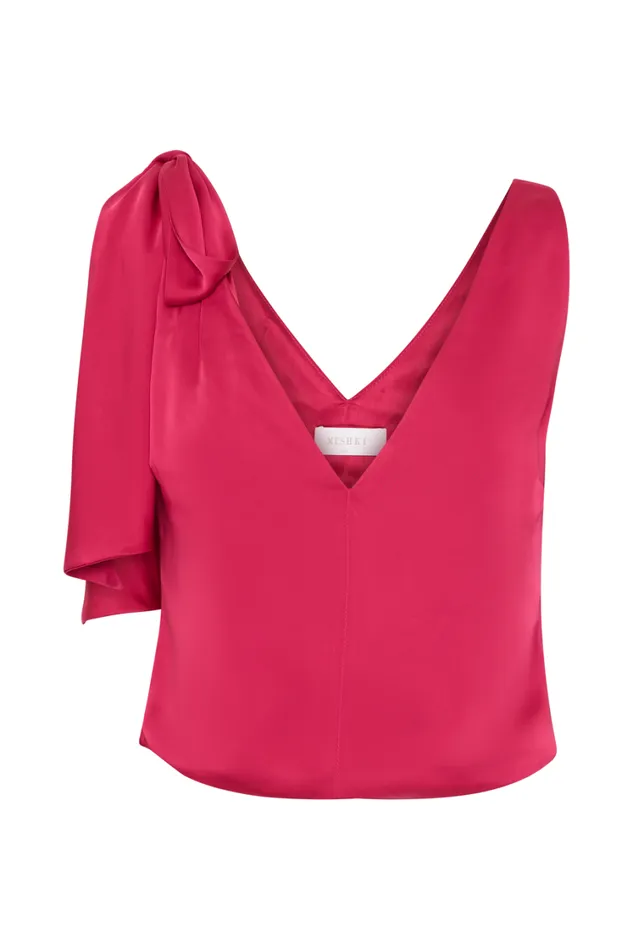 Women Meshki Tops Nicola Satin Tie Sleeveless Top 8211 Pink Cherry