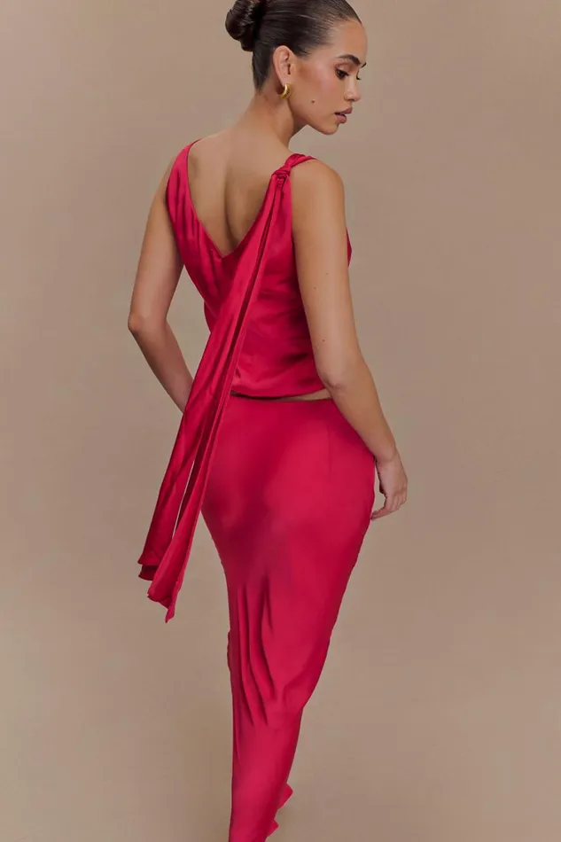 Women Meshki Tops Nicola Satin Tie Sleeveless Top 8211 Pink Cherry