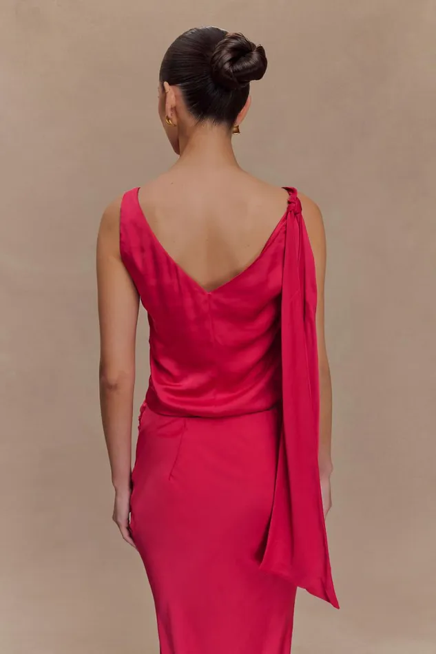 Women Meshki Tops Nicola Satin Tie Sleeveless Top 8211 Pink Cherry