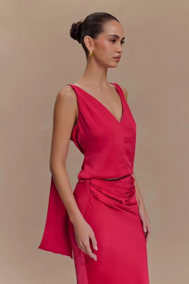 Women Meshki Tops Nicola Satin Tie Sleeveless Top 8211 Pink Cherry