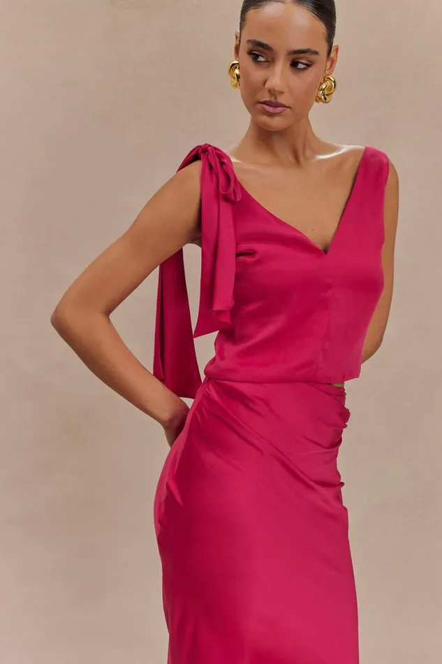 Women Meshki Tops Nicola Satin Tie Sleeveless Top 8211 Pink Cherry