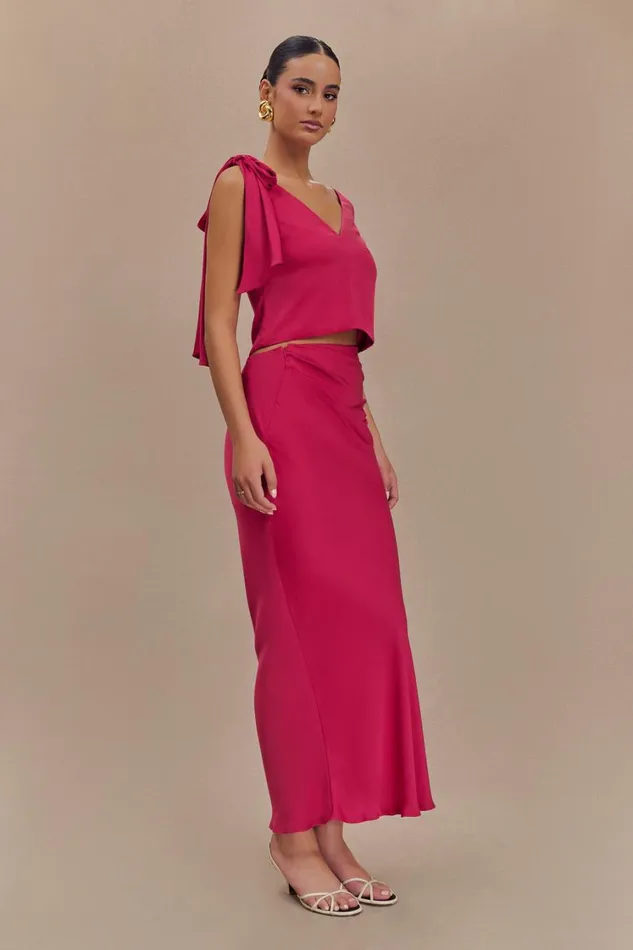 Women Meshki Tops Nicola Satin Tie Sleeveless Top 8211 Pink Cherry