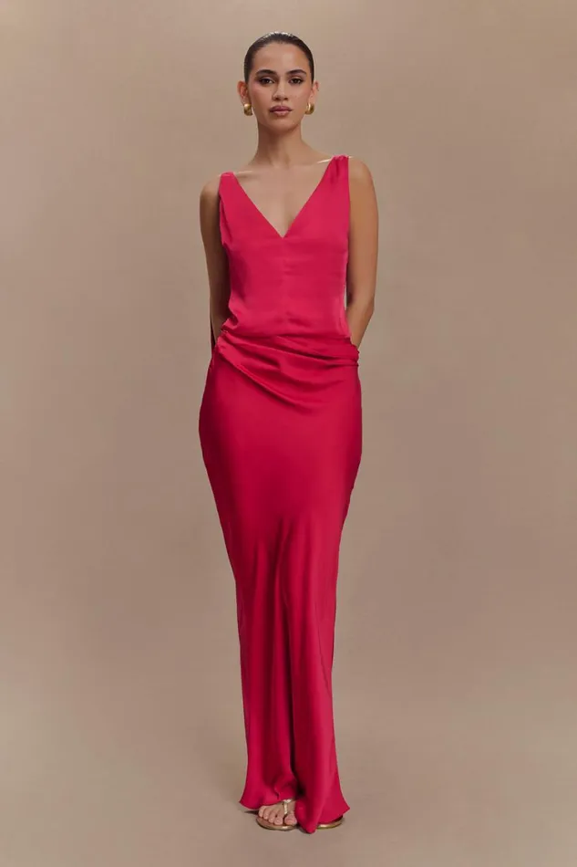 Women Meshki Tops Nicola Satin Tie Sleeveless Top 8211 Pink Cherry