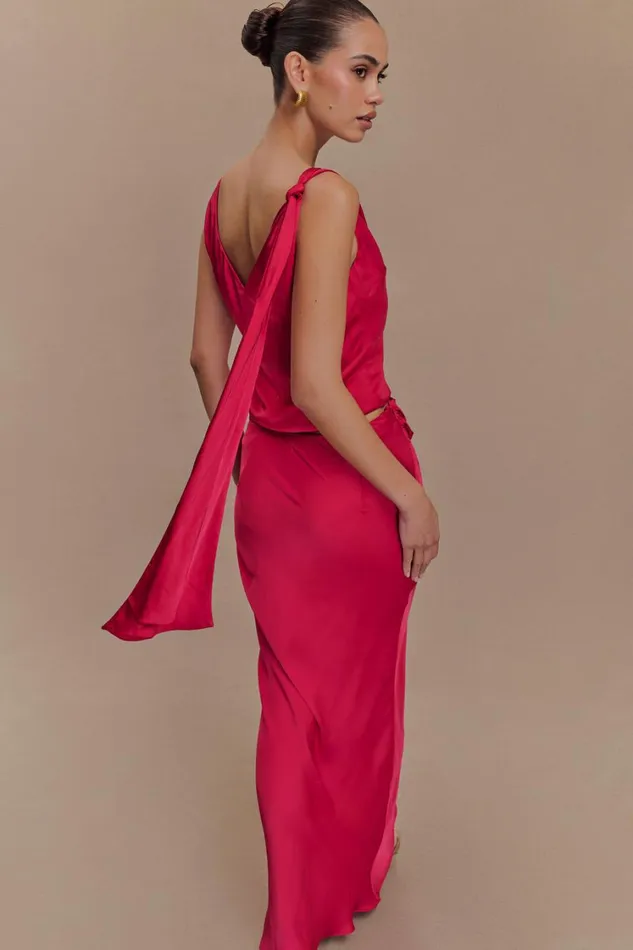Women Meshki Tops Nicola Satin Tie Sleeveless Top 8211 Pink Cherry