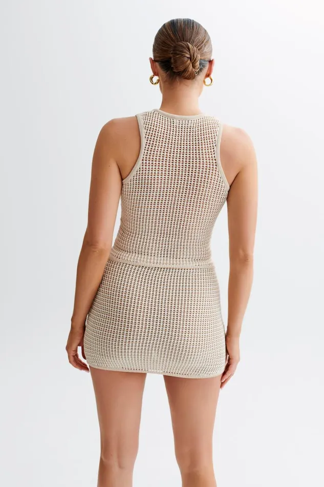 Women Meshki Tops Omarosa Stripe Knit Tank Top 8211 TanWhite