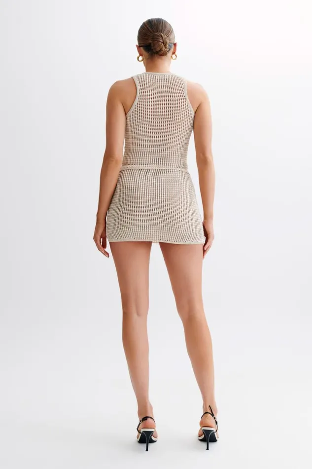 Women Meshki Tops Omarosa Stripe Knit Tank Top 8211 TanWhite