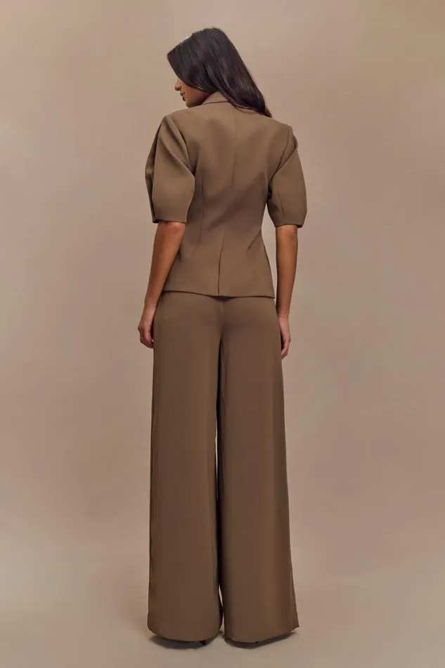 Women Meshki Tops Opal Puff Sleeve Suiting Top 8211 Cacao Brown
