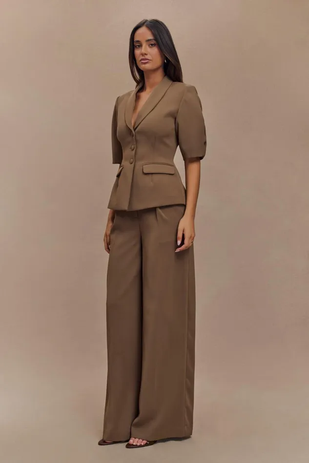 Women Meshki Tops Opal Puff Sleeve Suiting Top 8211 Cacao Brown