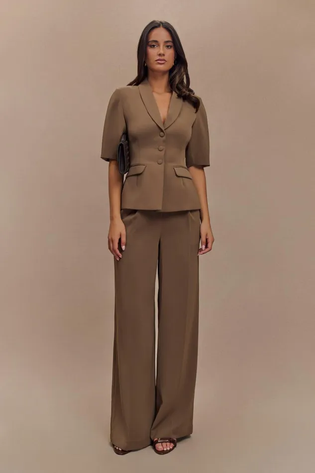 Women Meshki Tops Opal Puff Sleeve Suiting Top 8211 Cacao Brown