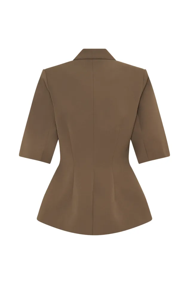 Women Meshki Tops Opal Puff Sleeve Suiting Top 8211 Cacao Brown
