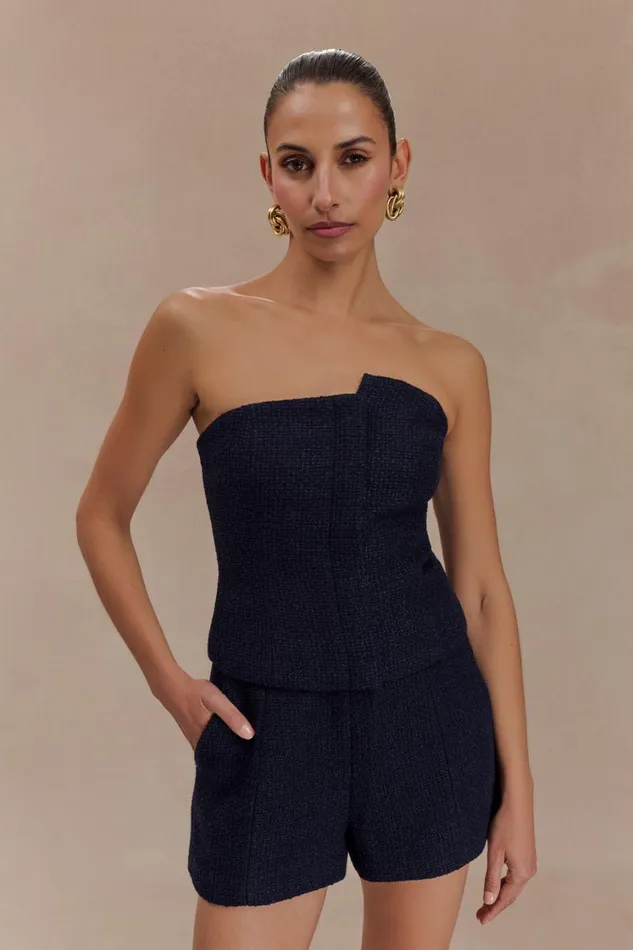 Women Meshki Tops Parker Boucle Strapless Asymmetric Top 8211 Midnight Blue