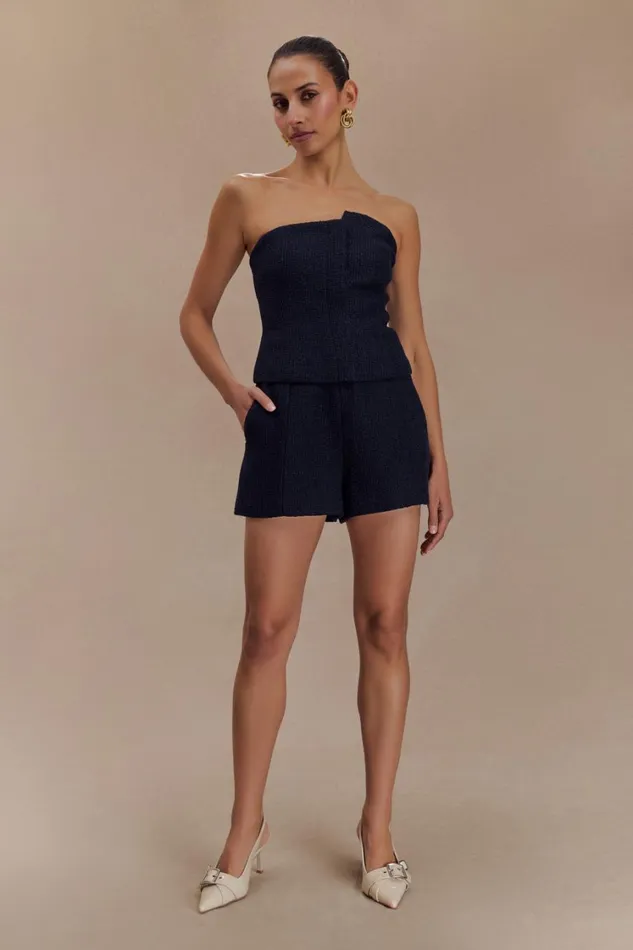 Women Meshki Tops Parker Boucle Strapless Asymmetric Top 8211 Midnight Blue