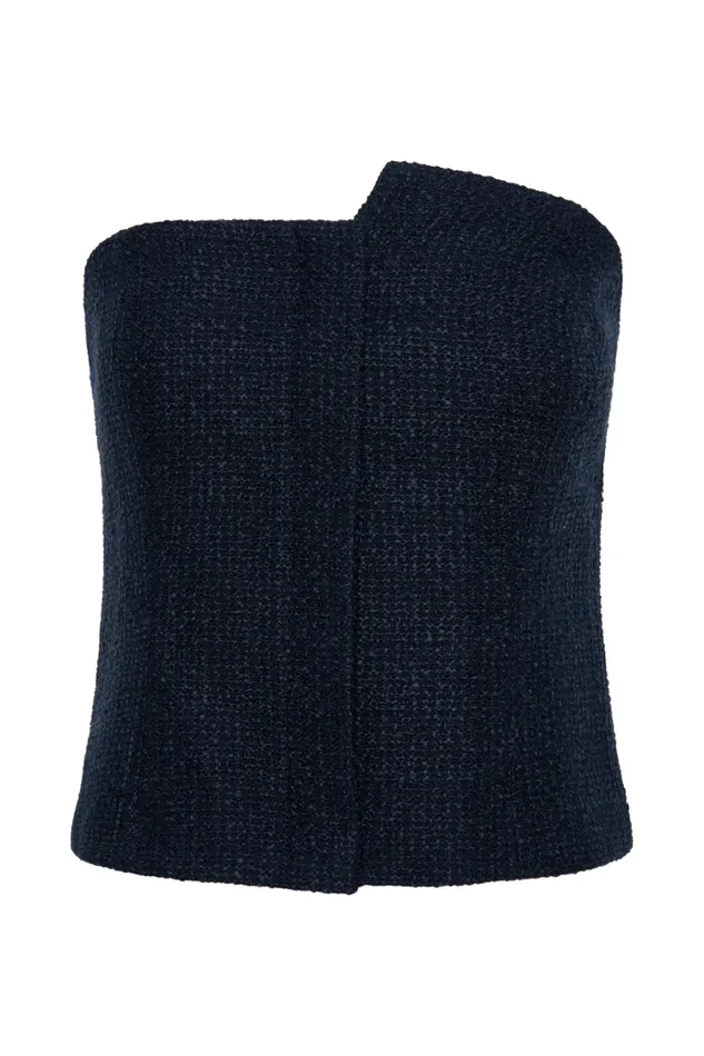 Women Meshki Tops Parker Boucle Strapless Asymmetric Top 8211 Midnight Blue