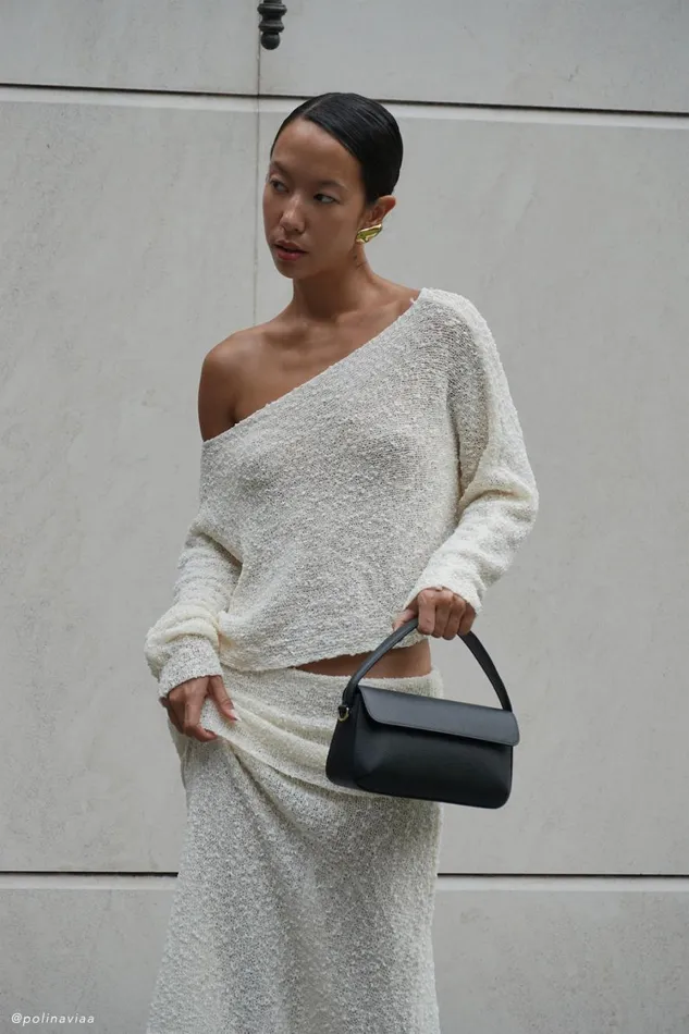 Women Meshki Tops Petra Long Sleeve Knit Crop Top 8211 Ivory