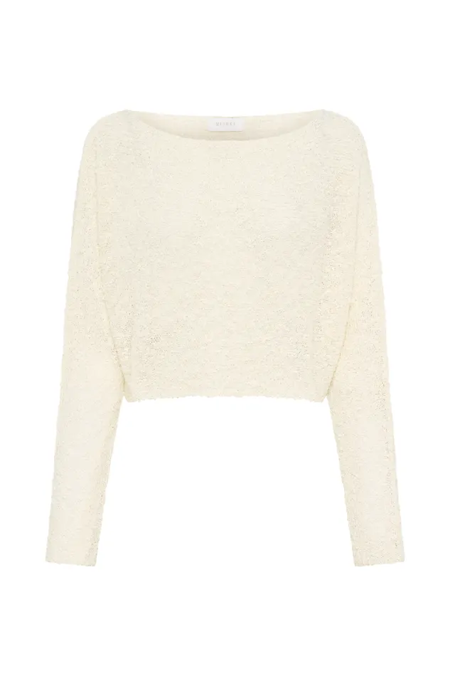 Women Meshki Tops Petra Long Sleeve Knit Crop Top 8211 Ivory