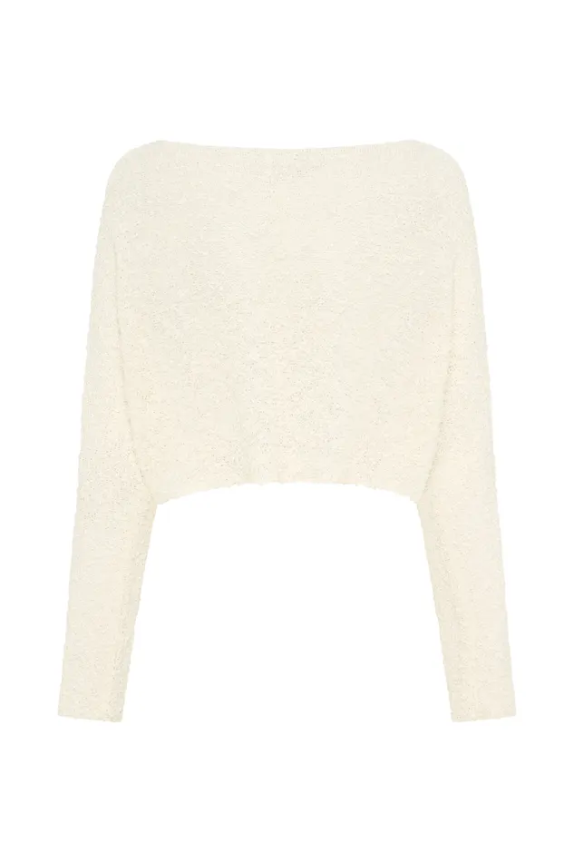 Women Meshki Tops Petra Long Sleeve Knit Crop Top 8211 Ivory