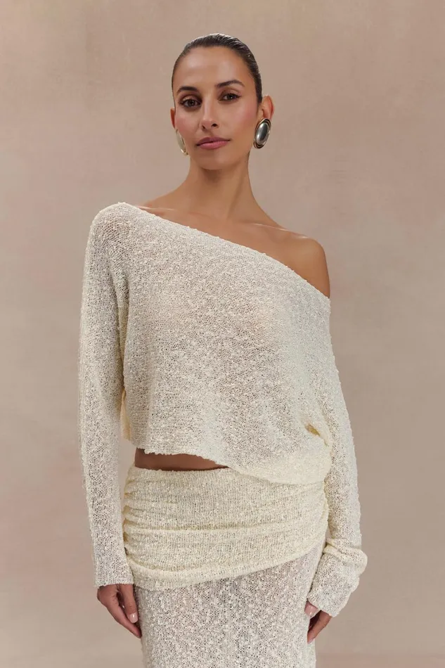 Women Meshki Tops Petra Long Sleeve Knit Crop Top 8211 Ivory