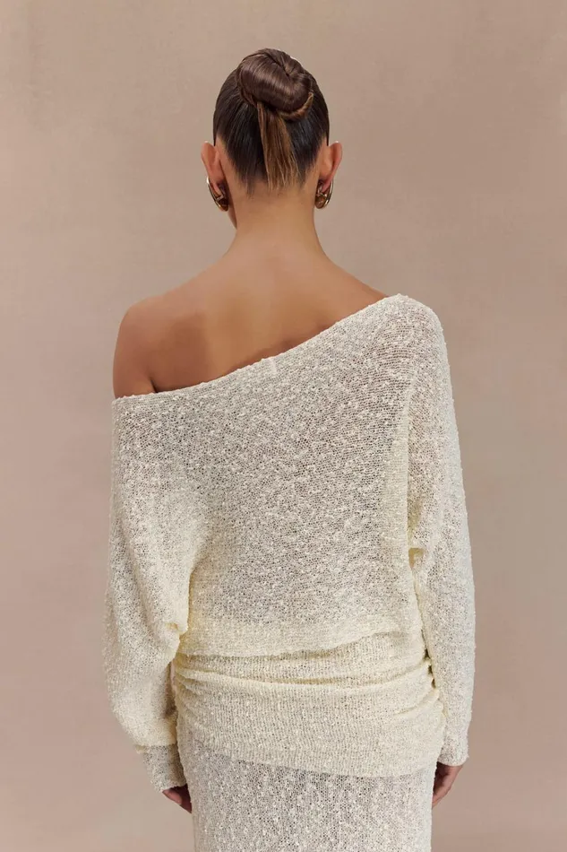 Women Meshki Tops Petra Long Sleeve Knit Crop Top 8211 Ivory
