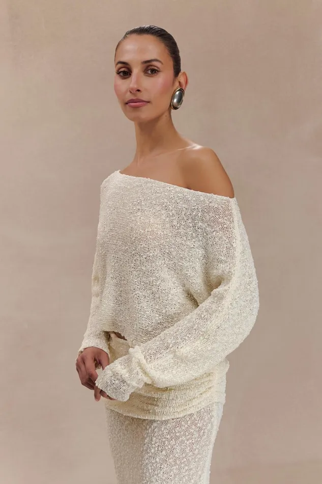 Women Meshki Tops Petra Long Sleeve Knit Crop Top 8211 Ivory