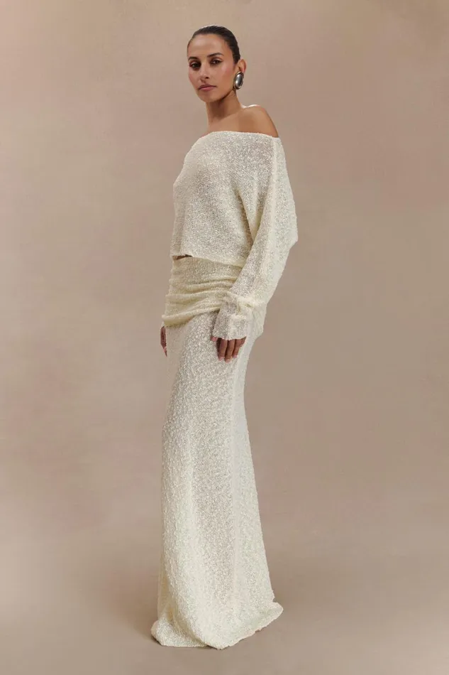 Women Meshki Tops Petra Long Sleeve Knit Crop Top 8211 Ivory