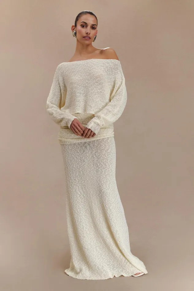 Women Meshki Tops Petra Long Sleeve Knit Crop Top 8211 Ivory