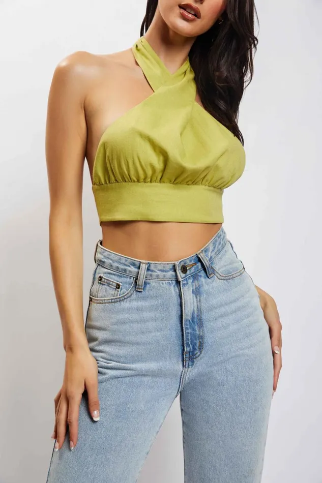 Women Meshki Tops Piper Halter Neck Linen Crop Top 8211 Apple Women Meshki Tops Piper Halter Neck Linen Crop Top 8211 Apple