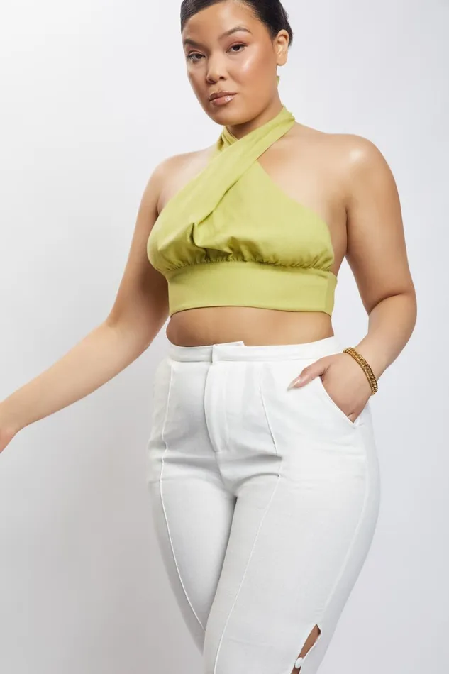 Women Meshki Tops Piper Halter Neck Linen Crop Top 8211 Apple Women Meshki Tops Piper Halter Neck Linen Crop Top 8211 Apple