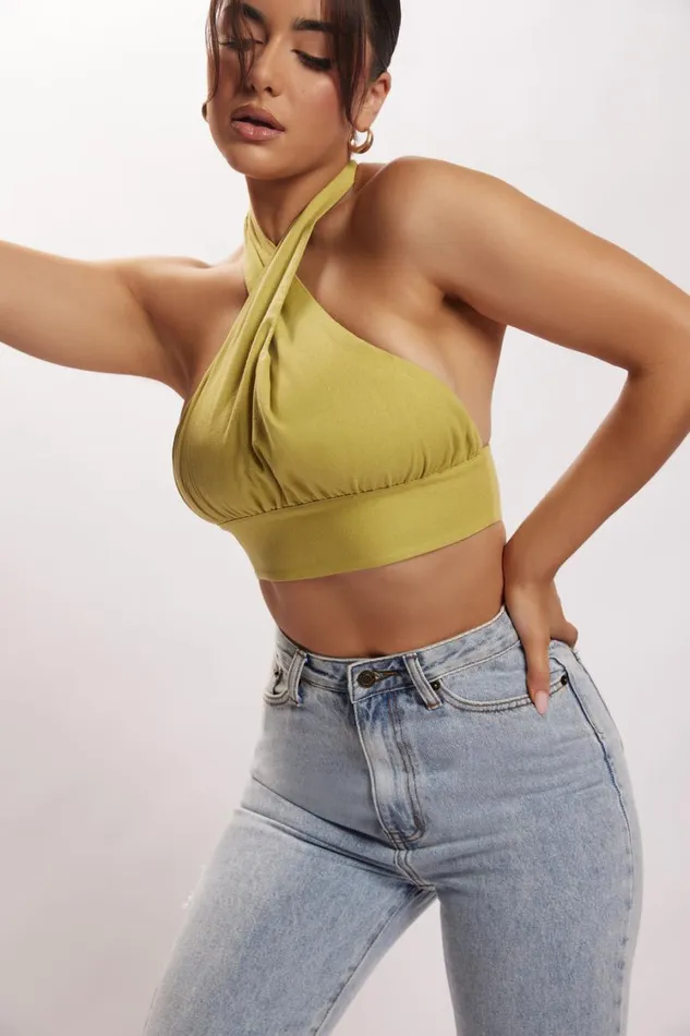 Women Meshki Tops Piper Halter Neck Linen Crop Top 8211 Apple Women Meshki Tops Piper Halter Neck Linen Crop Top 8211 Apple