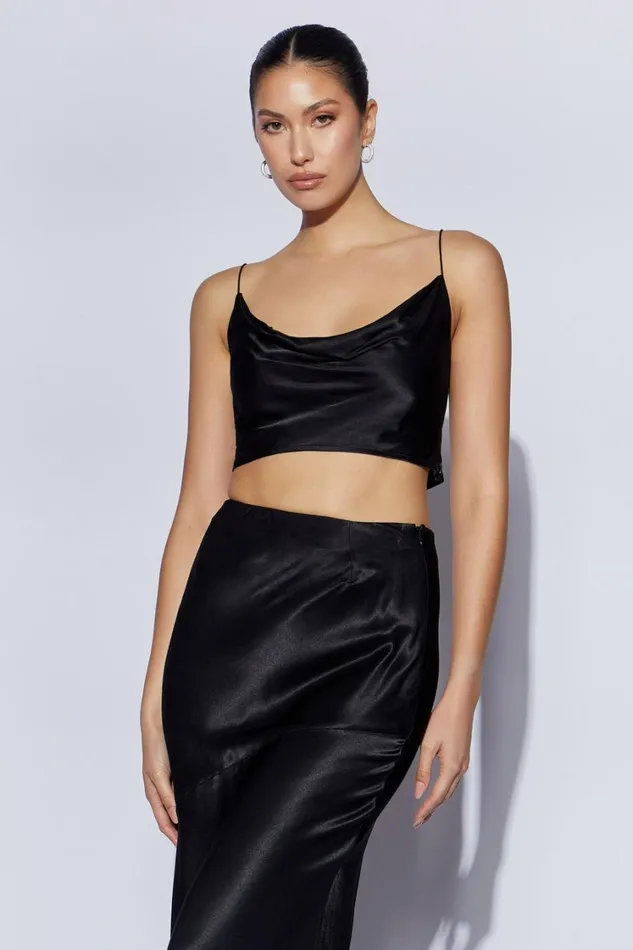 Women Meshki Tops Poppy Satin Cowl Neck Top 8211 Black Women Meshki Tops Poppy Satin Cowl Neck Top 8211 Black