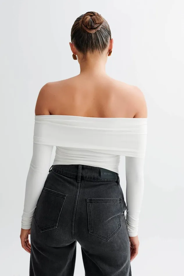 Women Meshki Tops Prue Ruched Off Shoulder Long Sleeve Top 8211 White