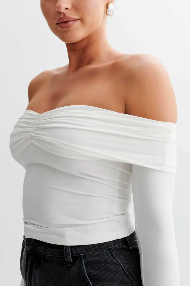 Women Meshki Tops Prue Ruched Off Shoulder Long Sleeve Top 8211 White