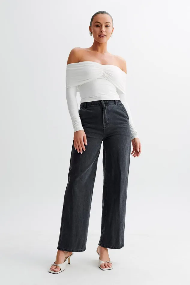Women Meshki Tops Prue Ruched Off Shoulder Long Sleeve Top 8211 White