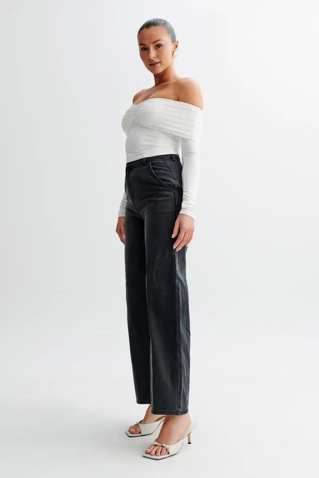 Women Meshki Tops Prue Ruched Off Shoulder Long Sleeve Top 8211 White