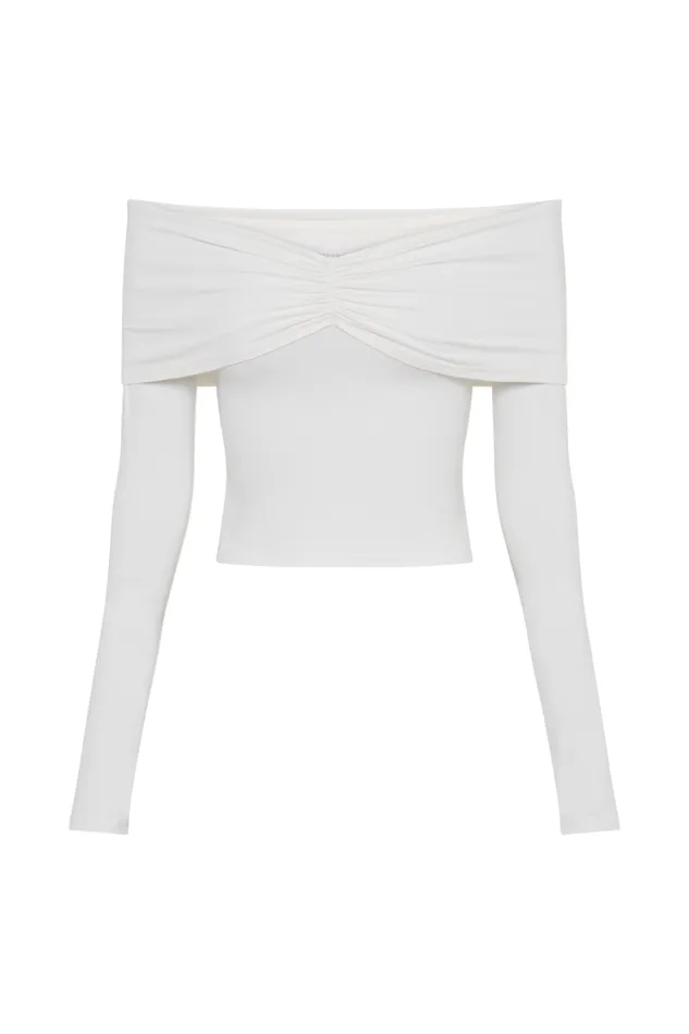 Women Meshki Tops Prue Ruched Off Shoulder Long Sleeve Top 8211 White