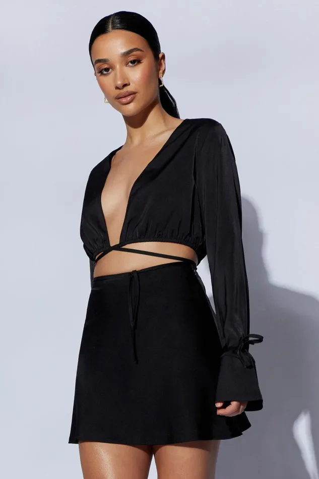 Women Meshki Tops Rheanna Wrap Around Cropped Shirt 8211 Black