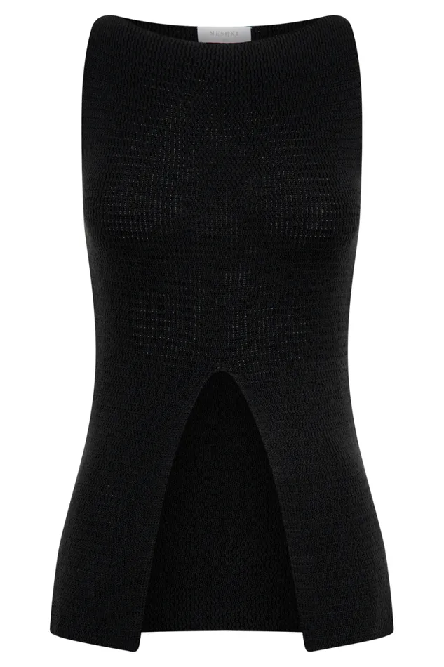 Women Meshki Tops Ridley Knit Tank Top With Split 8211 Black