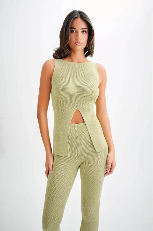 Women Meshki Tops Ridley Knit Tank Top With Split 8211 Pastel Green