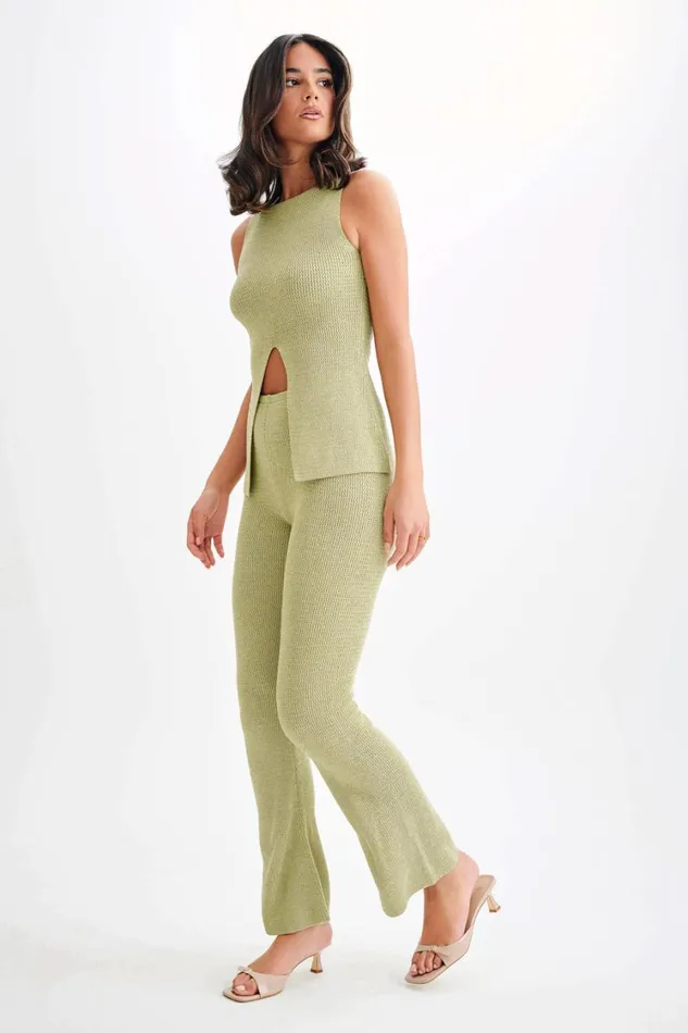Women Meshki Tops Ridley Knit Tank Top With Split 8211 Pastel Green