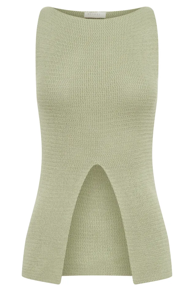 Women Meshki Tops Ridley Knit Tank Top With Split 8211 Pastel Green