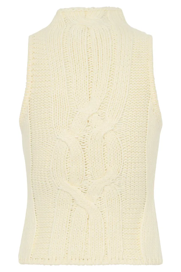 Women Meshki Tops Roberta High Neck Cable Knit Top 8211 Ivory