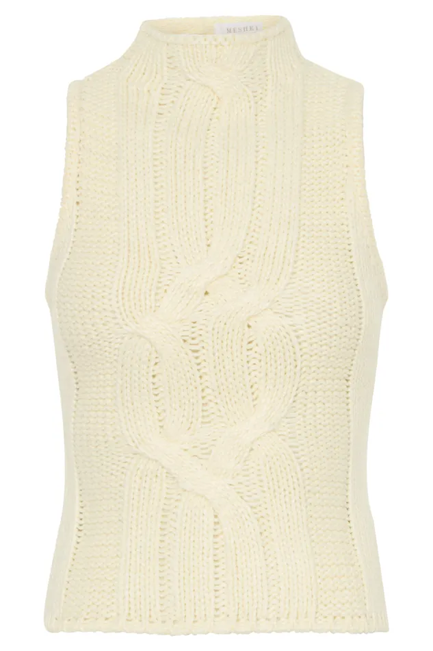 Women Meshki Tops Roberta High Neck Cable Knit Top 8211 Ivory
