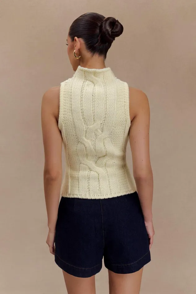 Women Meshki Tops Roberta High Neck Cable Knit Top 8211 Ivory