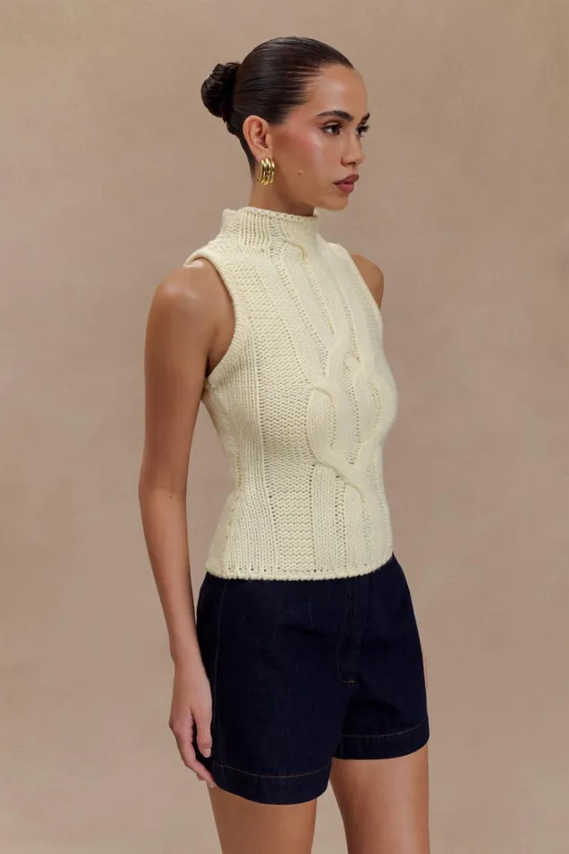 Women Meshki Tops Roberta High Neck Cable Knit Top 8211 Ivory