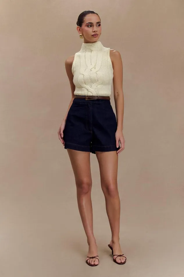 Women Meshki Tops Roberta High Neck Cable Knit Top 8211 Ivory