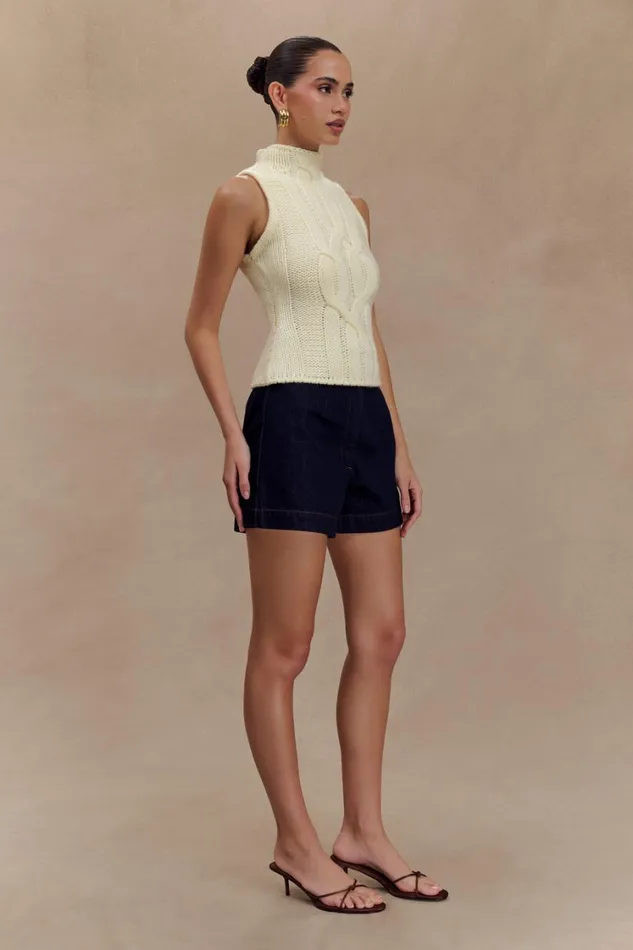 Women Meshki Tops Roberta High Neck Cable Knit Top 8211 Ivory