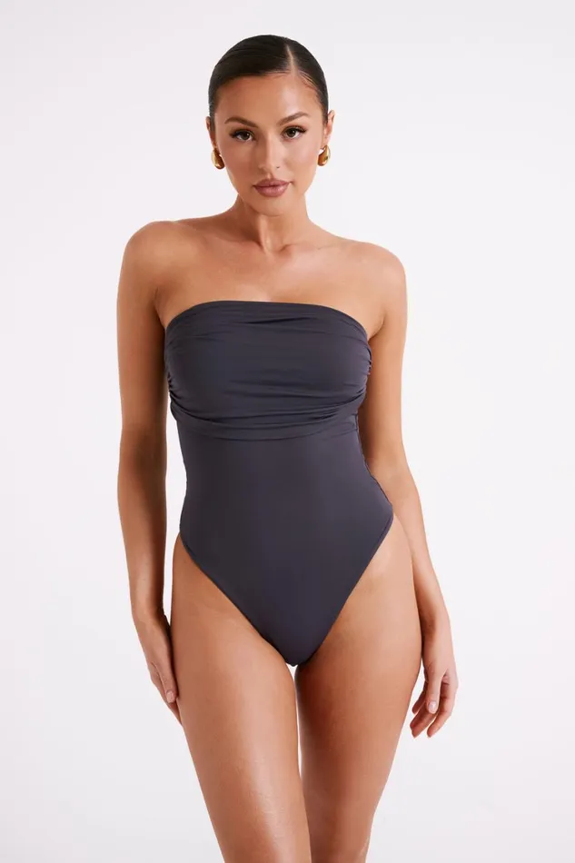 Women Meshki Tops Romina Recycled Nylon Ruched Bodysuit 8211 Charcoal
