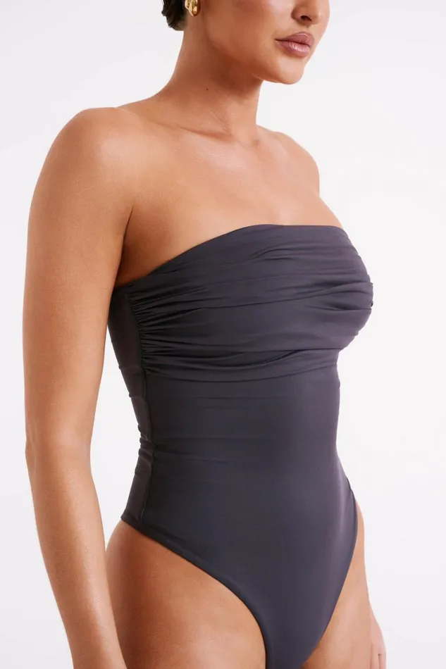 Women Meshki Tops Romina Recycled Nylon Ruched Bodysuit 8211 Charcoal