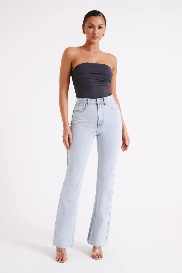 Women Meshki Tops Romina Recycled Nylon Ruched Bodysuit 8211 Charcoal