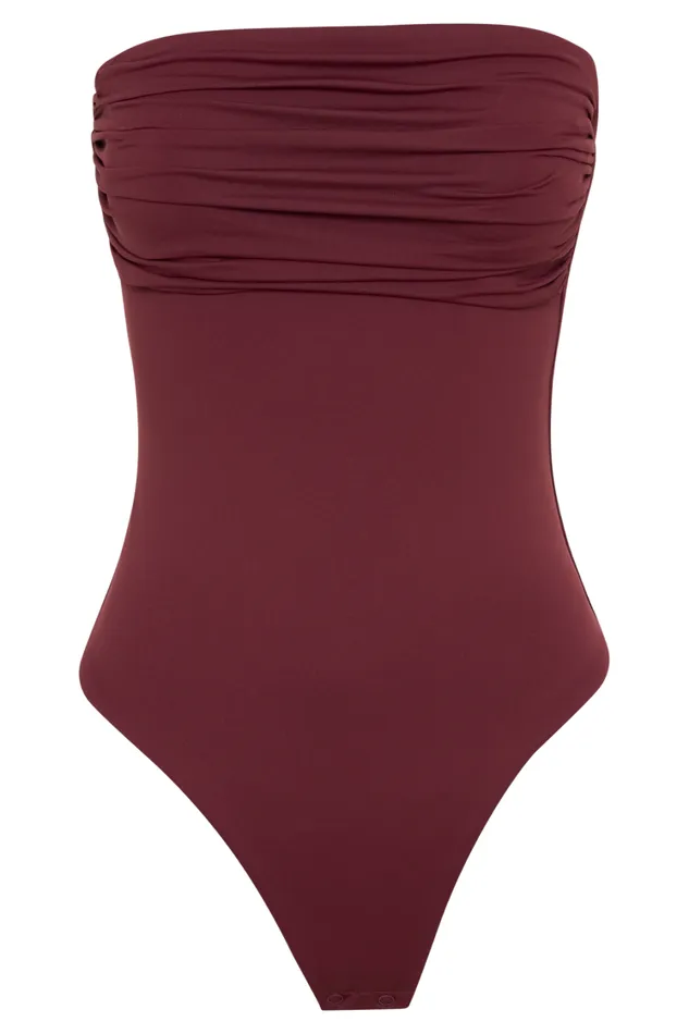 Women Meshki Tops Romina Recycled Nylon Ruched Bodysuit 8211 Wine