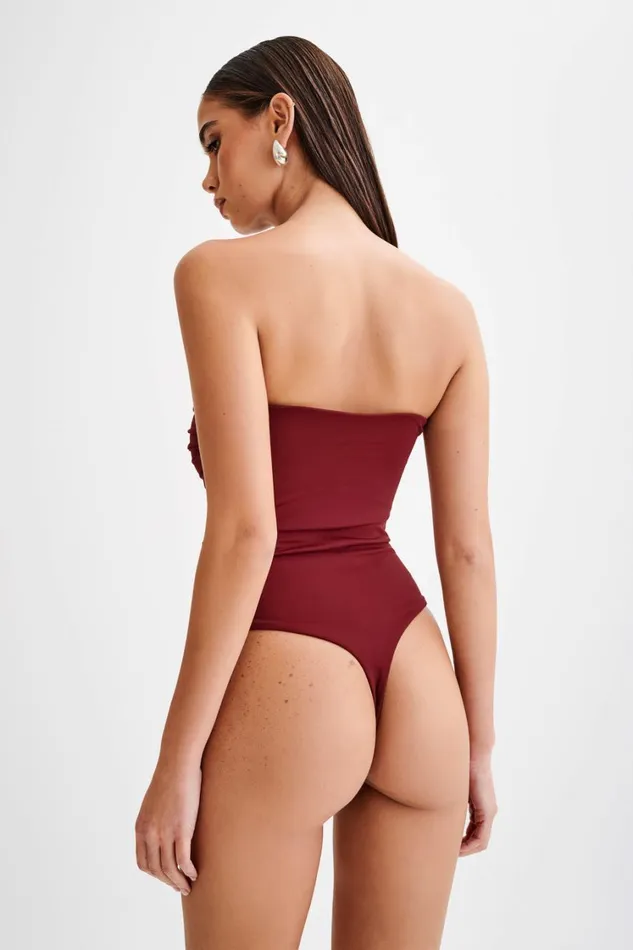 Women Meshki Tops Romina Recycled Nylon Ruched Bodysuit 8211 Wine